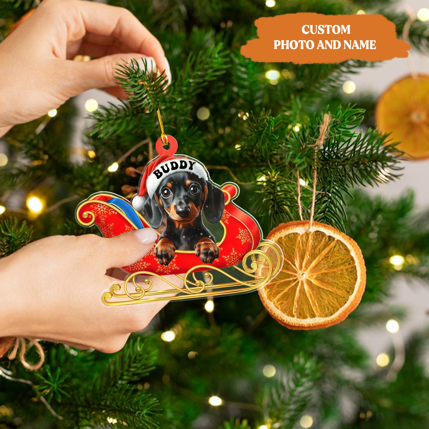 Petthouse | Personalized Dachshund Dog Christmas Ornament, 2d Flat Dog Ornament, Christmas Tree Hanging