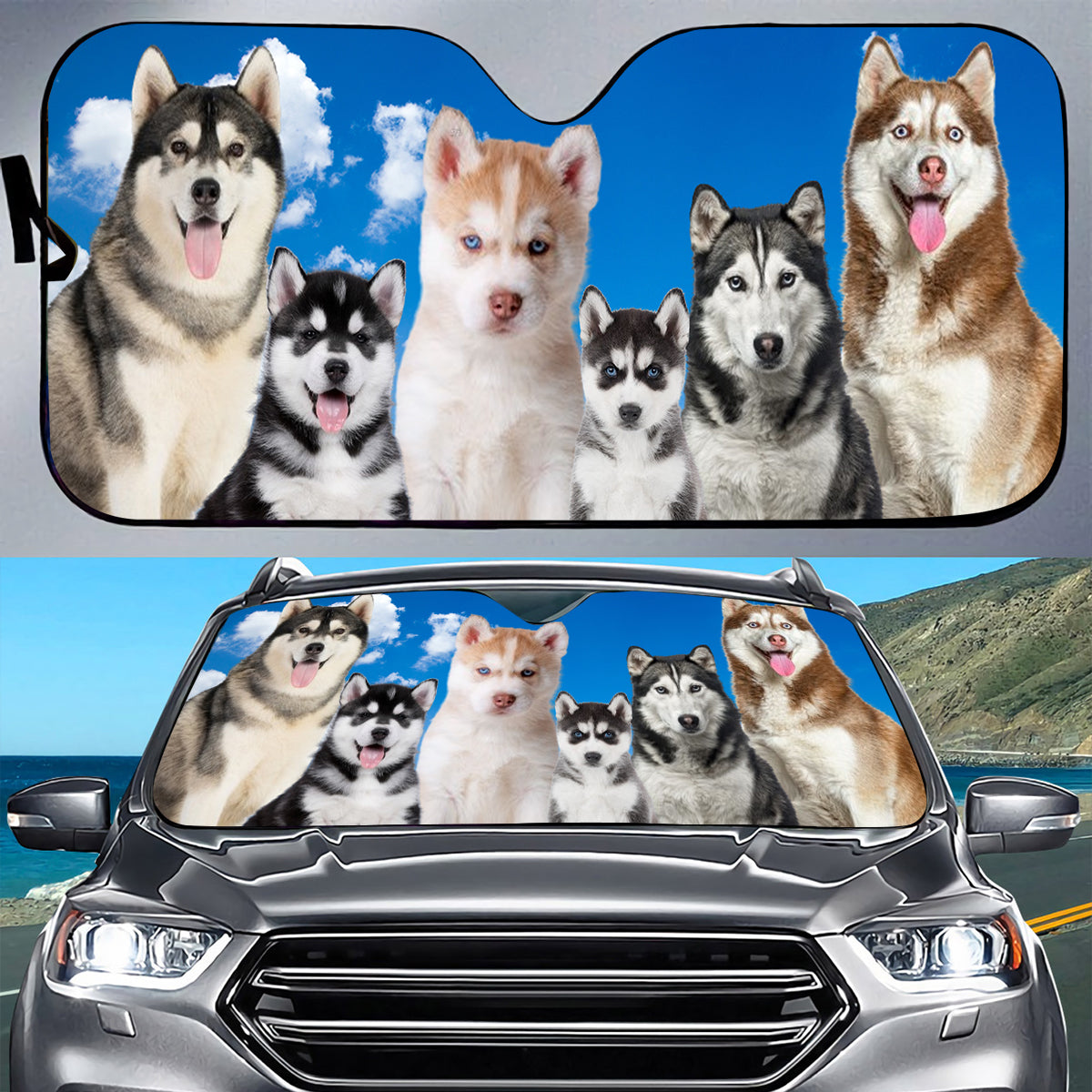 Petthouse | Husky Siberian Car Sun Shade Husky Dog Pet Windshield Sunshade Dog's Lovers Pet Christmas Gift