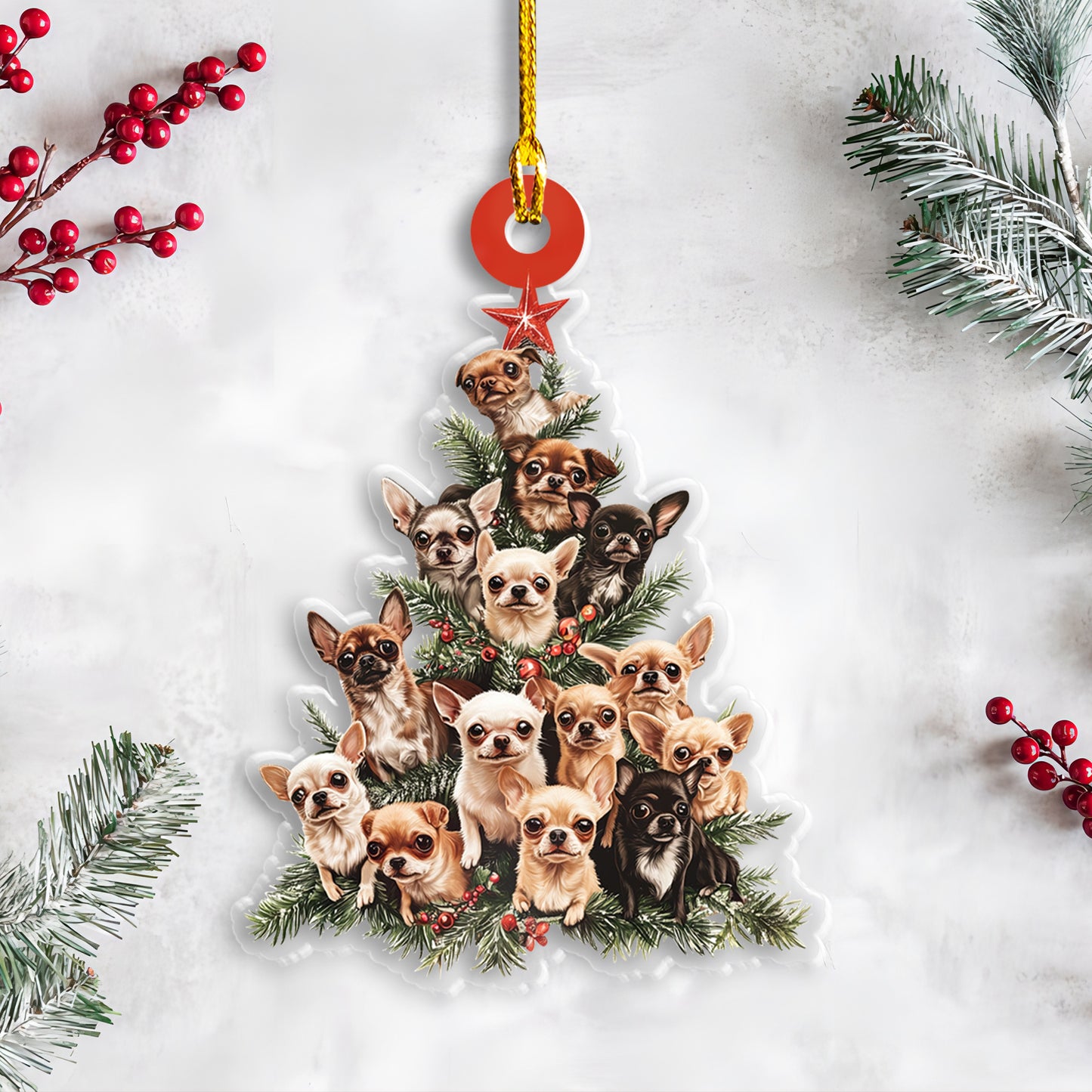 Petthouse | Adorable Chihuahua Christmas Tree Ornament Hanging, Christmas Ornament, Gift For Dog Mom