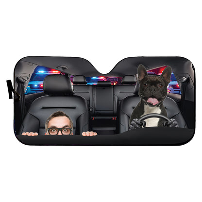 Petthouse | French Bulldog Customized Photo Windshield Sun Shade Help Me Police Funny Front Window Sun