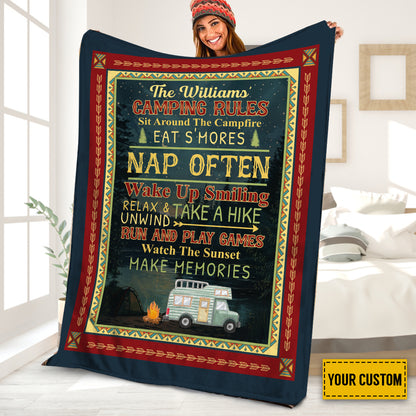 Petthouse | Personalized Camping Rules Fleece Blanket, Sit Around The Campfire Throw Blanket, Camping Life