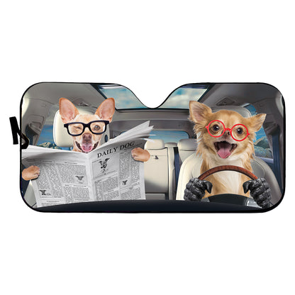 Petthouse | Windshield Sun Shade Funny Chihuahua Reading Newspaper Sunshades For Car Sun Visor For Car