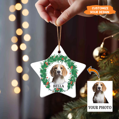 Petthouse | Personalize Dog Photo Ornament, Dog Christmas Wreath Ornament, Forever Love, Ornament Decor Tree