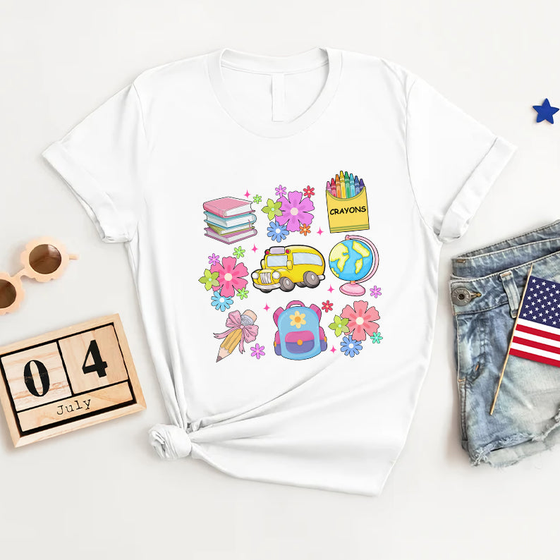 Petthouse | Coquette Teacher Back To School Shirt, School Bus Books Shirt, First Day Of School Shirt