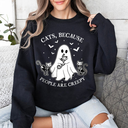 Petthouse | Cats Because People Are Creepy Shirt, Halloween Ghost Cat Shirt, Cat Creepy Shirt, Cat Lovers