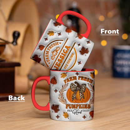 Petthouse | Farm Fresh Pumpkins Hand Pick Daily Mug, Pumpkin 3d Inflated Effect Mug Fall Autumn Gift