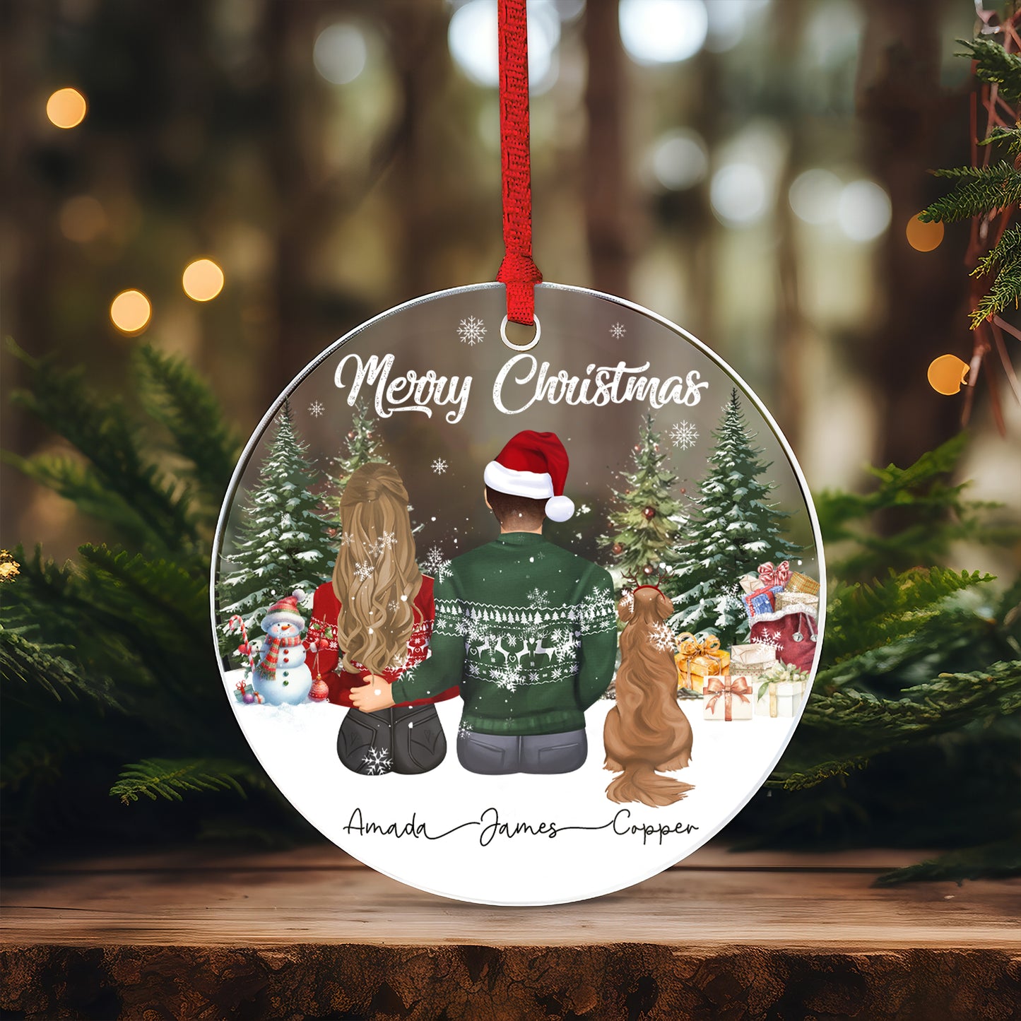 Petthouse | Personalized Couple And Pet Christmas Ornament, Couple With Dog Xmas, 2025 Christmas Couple