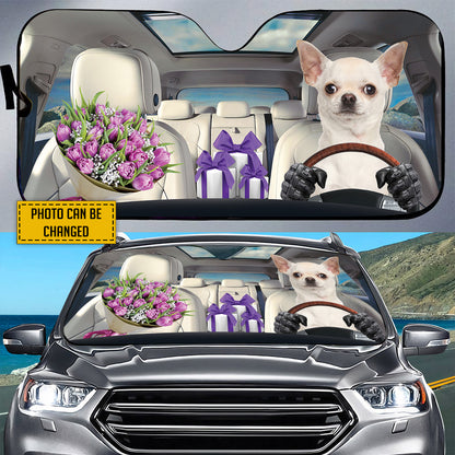 Petthouse | Chihuahua Customizable Sun Shade With Photo Dog Driving Home Windshield Cover Chihuahua Dog Mom