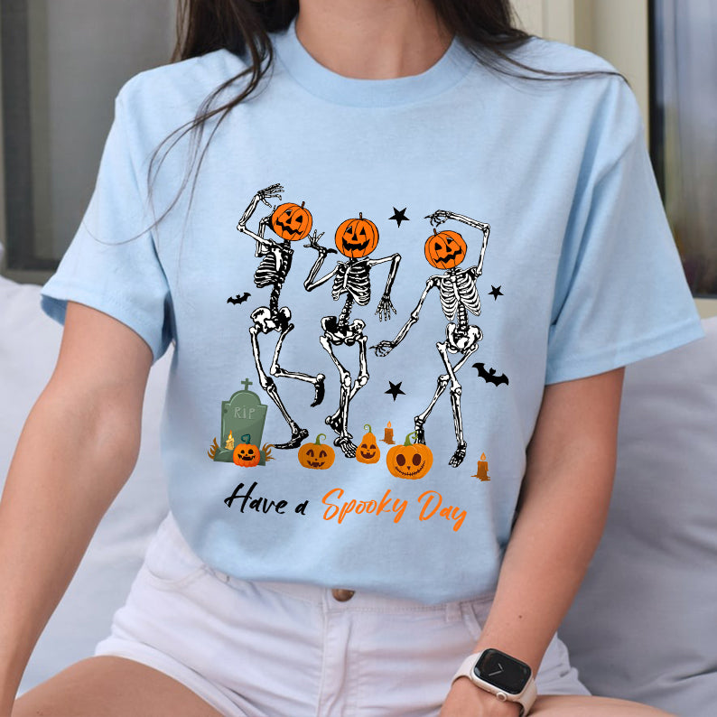 Petthouse | Dancing Skeleton Pumpkin Shirt, Spooky Day Shirt, Halloween Pumpkin Skeleton Dancing Party