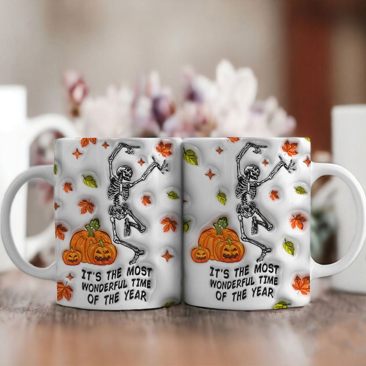 Petthouse | It's The Most Wonderful Time Of The Year Halloween Mug, Skeleton Spooky Dancing 3d Inflated Mug