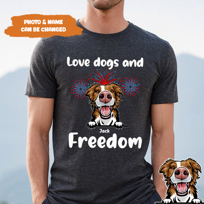 Petthouse | Custom 4th Of July Dog Shirt, Love Dogs And Freedom Shirt, Gift For Dog Mom Dog Dad