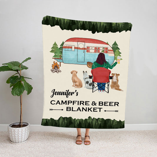 Petthouse | Personalized Fleece Blanket To Camping Lovers, Camping Campfire & Beer Throw Blanket For Campers