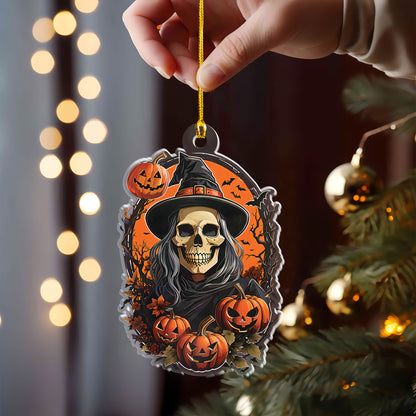 Petthouse | Witch Skull Halloween Ornament, Halloween Pumpkin Acrylic Ornament Hanging, Home Decor Gift