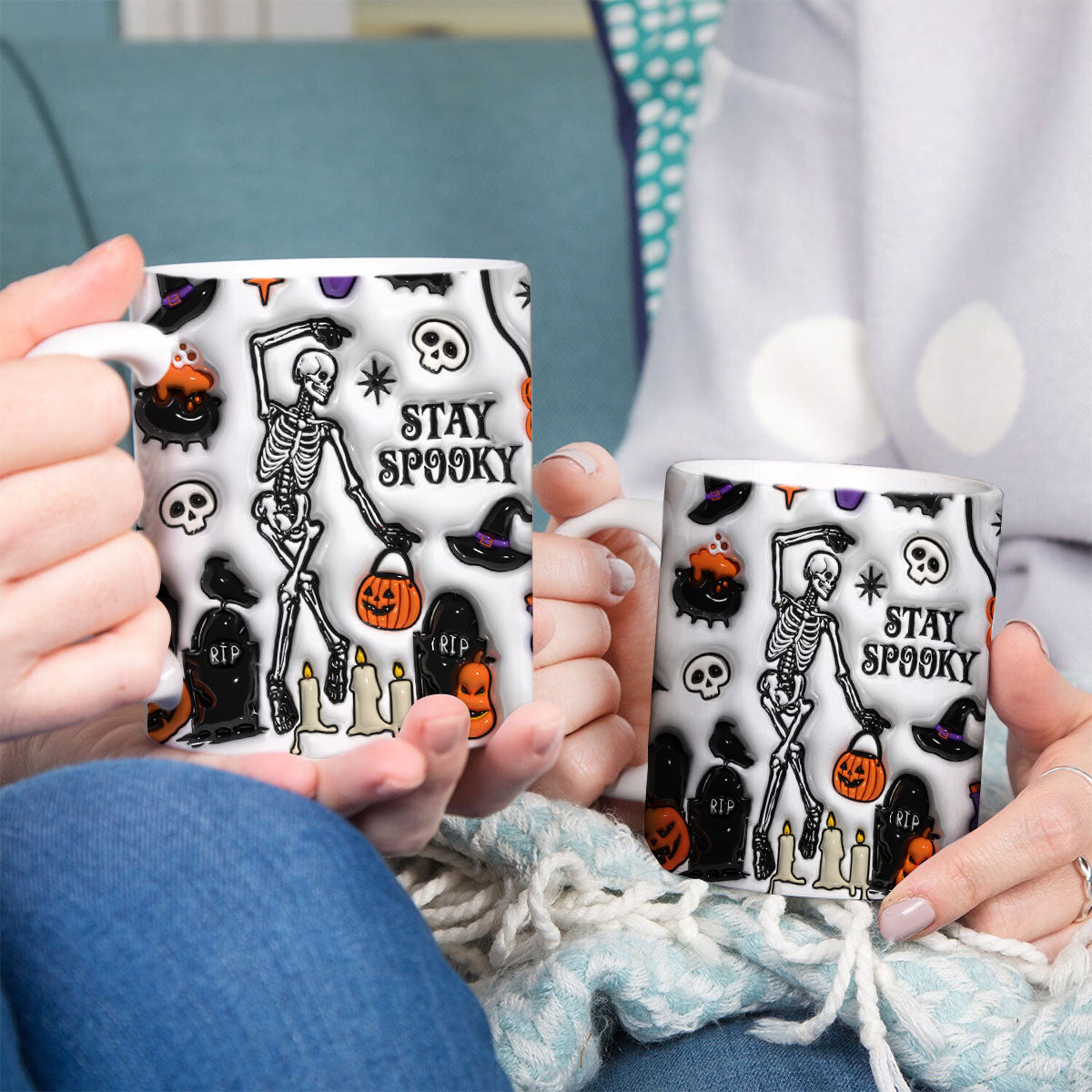 Petthouse | Skeleton Fall Halloween, Stay Spooky 3D Inflated Mug, Halloween Witch Gift Halloween