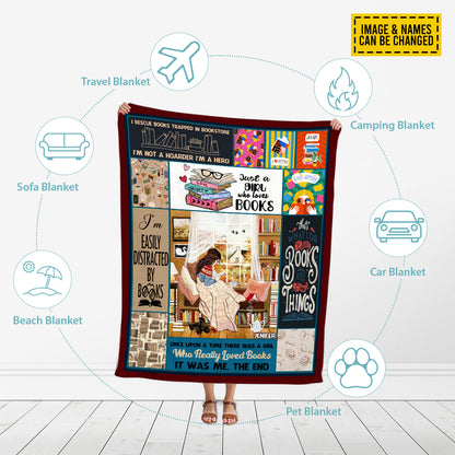 Petthouse | Personalized Just A Girl Who Loves Books Fleece Blanket, Book Lover Throw Blanket, Bookish Bedroom Decor