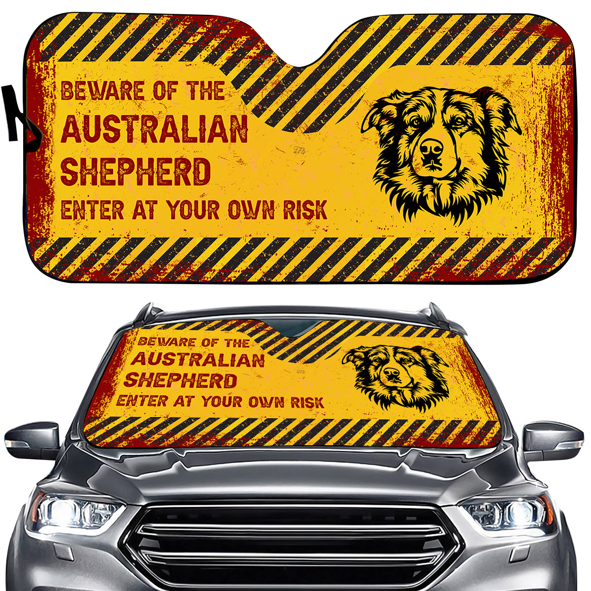 Petthouse | Dog Sunshade Australian Shepherd Beware Of Dog Car Sunshade    Sun Visor For Car Windshield