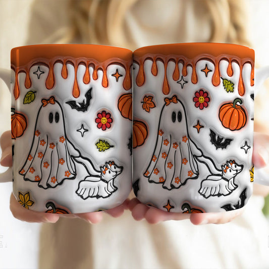 Petthouse | Ghost Walking Dog Mug, Ghost Walking Dog 3d Inflated Mug, Halloween Spooky Vibes Mug