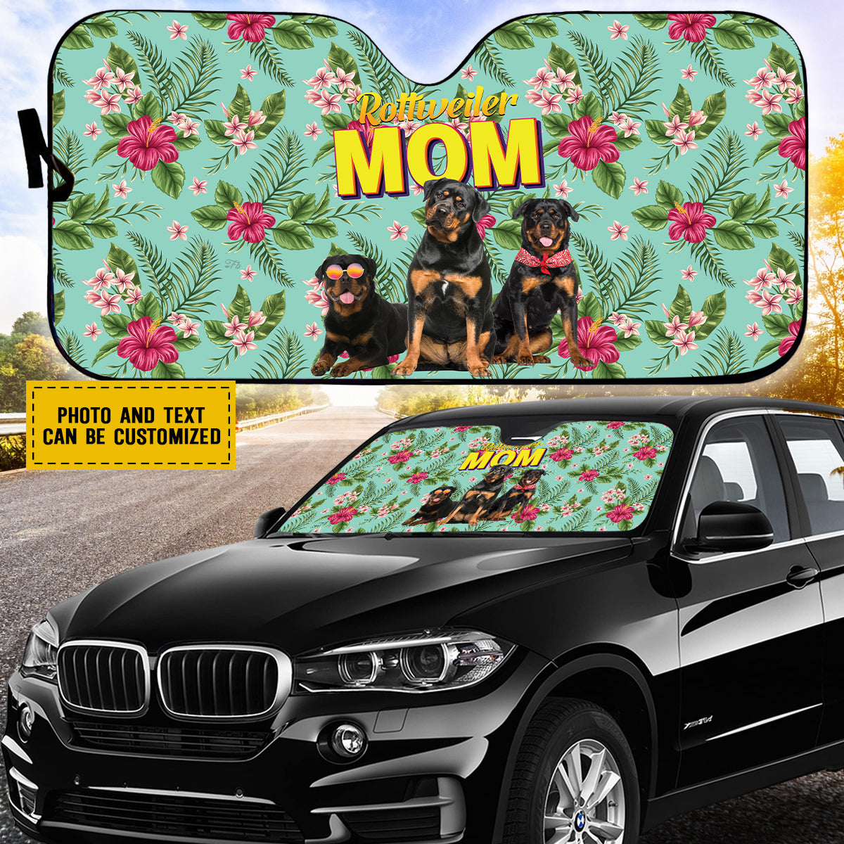 Petthouse | Customized Rottweiler Hawaiian Pattern Windshield Sun Shade Dog Mom Sunshade For Car