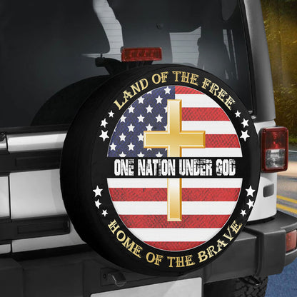 Petthouse | Jesus American Flag Car Tire Cover One Nation Under God Faith Worship Seasonal Spare Tire Cover