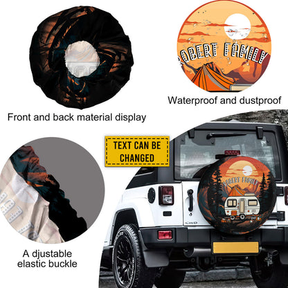 Petthouse | Customized Text Sunset Mountains River Landscape Camping Truck Spare Tire Cover Happy Camper Car Accessory