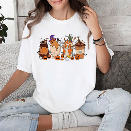 Petthouse | Horror Halloween Coffee Cups Shirt, Fall Coffee Pumpkin Shirt, Coffee Latte Fall