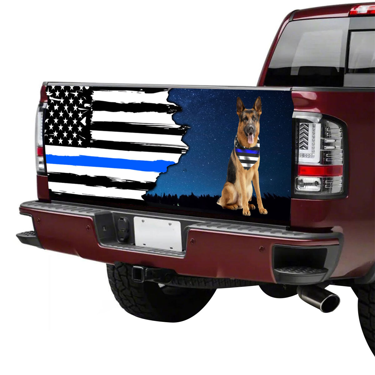 Petthouse | Tailgate Wrap Police German Shepherd The Thin Blue Line Tailgate Wrap American Flag Tailgate Wrap