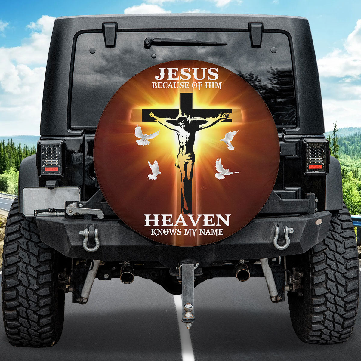 Petthouse | Crucifixion Of Jesus Spare Wheel Cover Jesus Because Of Him Heaven Knows Spare Tire Cover