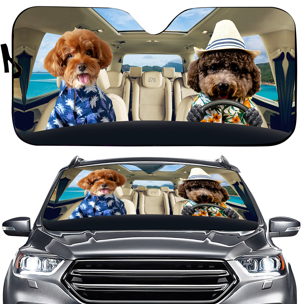 Petthouse | Poodle Dog Summer Cloth Windshield Sun Shade Dog Beach Driving Front Window Sun Visor Summer Vibe