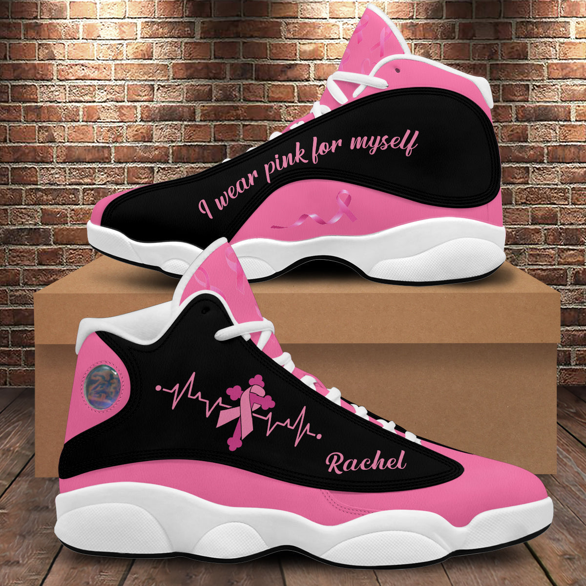 Petthouse | Personalized Name Breast Cancer Awareness Shoes, Breast Cancer Warrior Girl, I Wear Pink For Myself Basketball Shoes