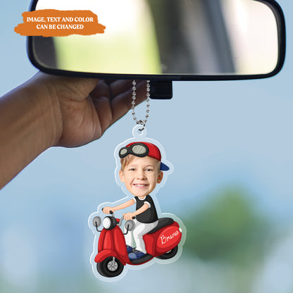 Petthouse | Personalized Baby Face Car Hanger, Baby Riding Motorcycle Hanging Ornament, Funny Gift