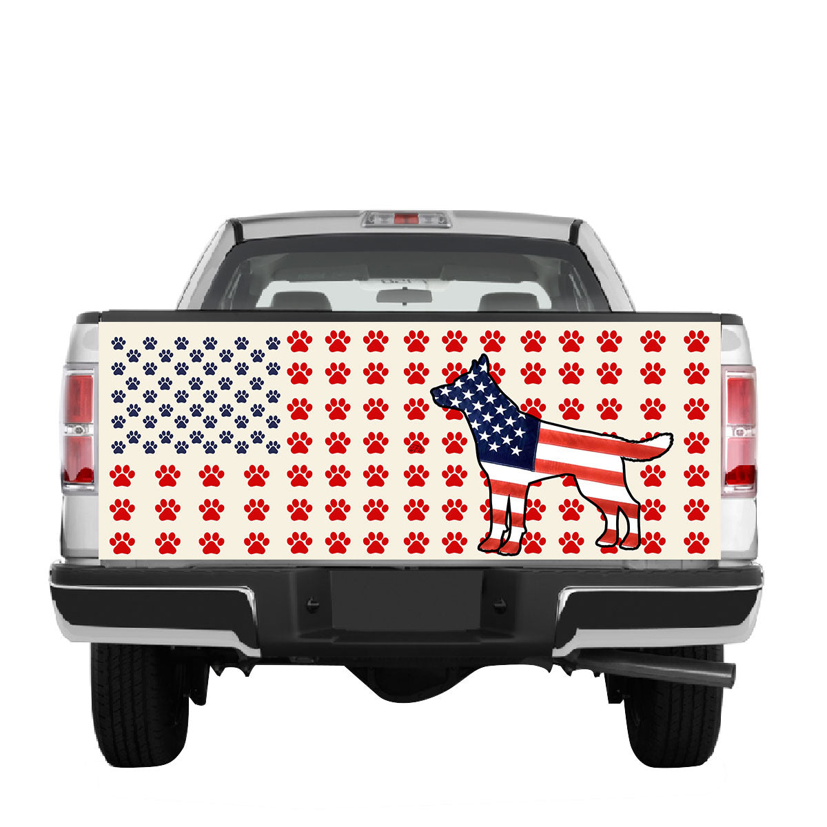 Petthouse | German Shepherd Tailgate Vinyl Wrap American Flag  Tailgate Sticker Pet Paw Tailgate Mural