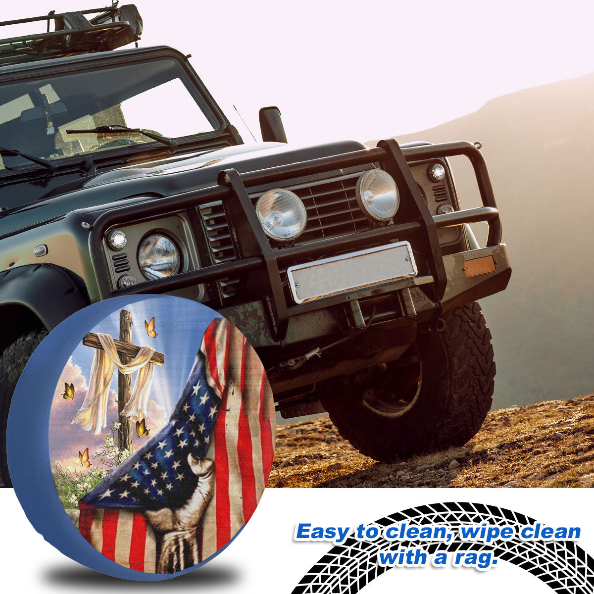 Petthouse | Christian Cross Spare Tire Cover American Pride Tire Protector Jesus Believer Tire Storage Bag