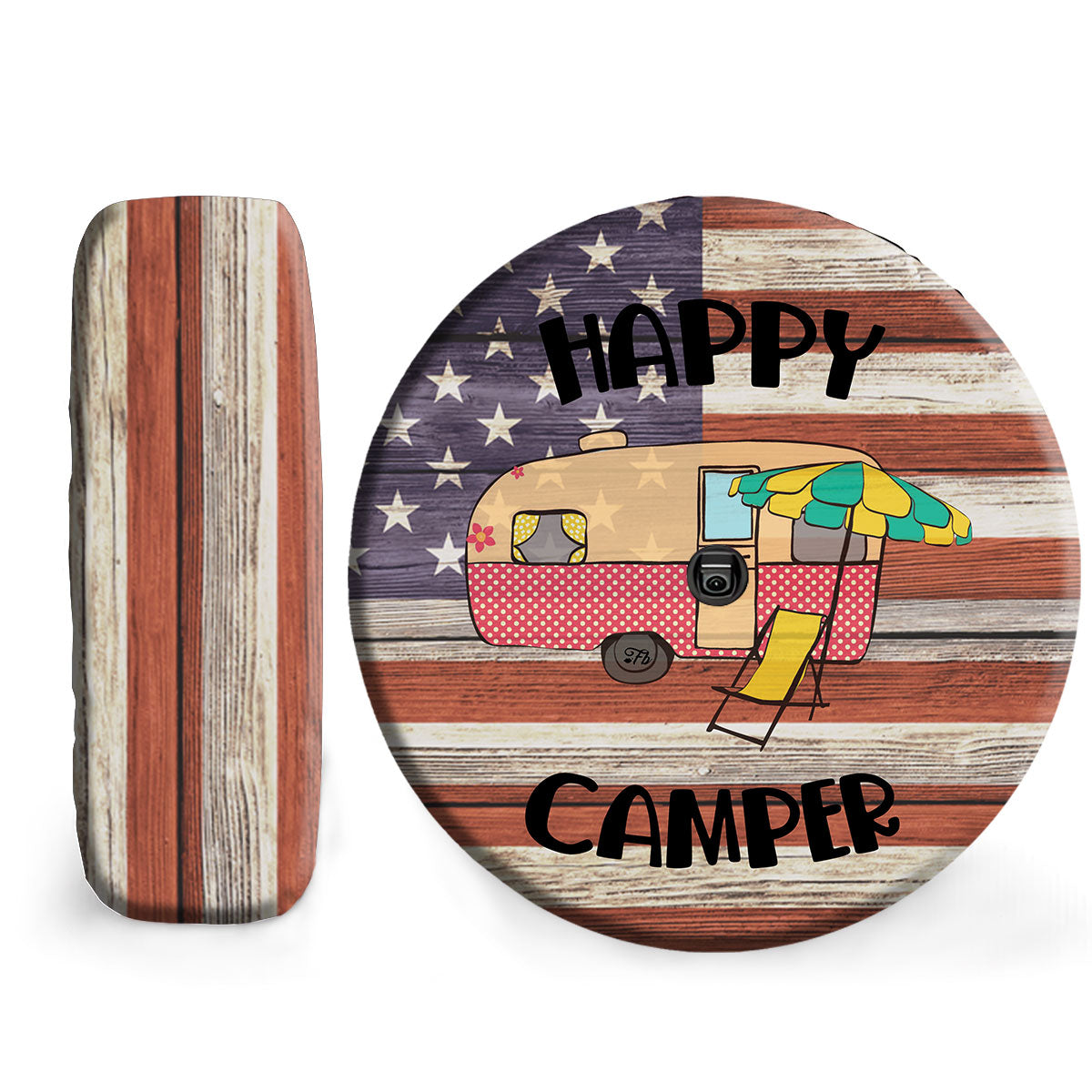 Petthouse | Happy Camper Spare Wheel Tire Cover Caravan Camping Trailer Wheel Cover Grunge American Flag