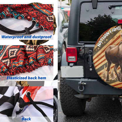 Petthouse | Customized Moose In The Wild On Grunge Stylized American Flag Spare Tire Cover Vintage Moo Hunting