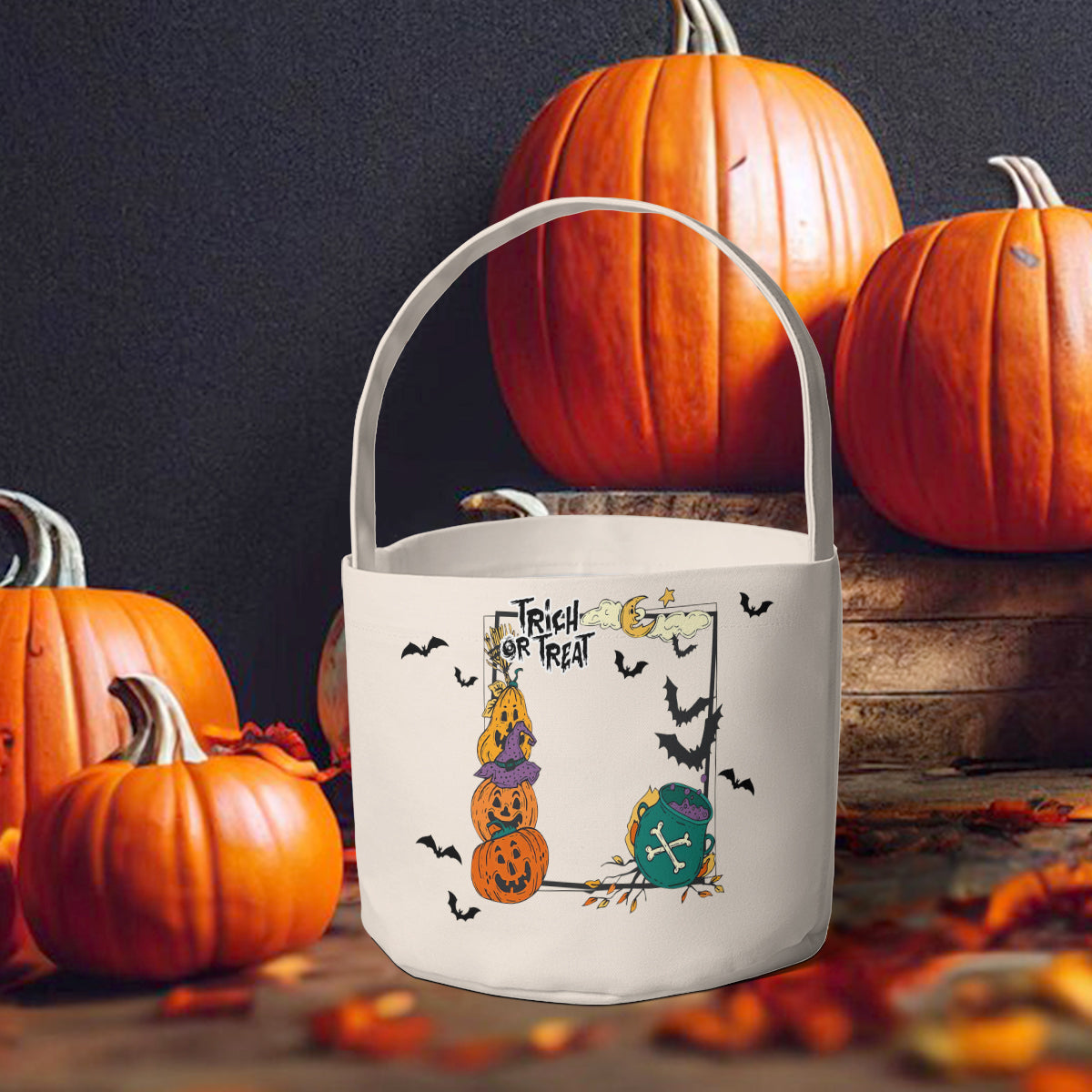 Petthouse | Custom Name Halloween Candy Bag For Kids, Fabric Basket, Pumpkin Trick Or Treat Bucket For Kids