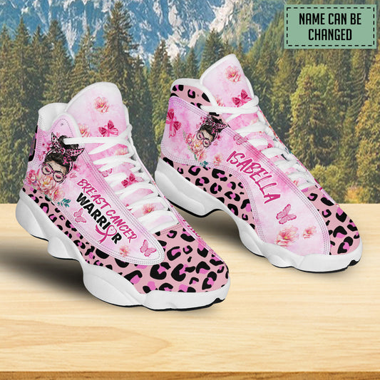 Petthouse | Personalized Name Breast Cancer Awareness Shoes, Breast Cancer Warrior Girl, Pink Ribbon Basketball Shoes, Breast Cancer Gifts