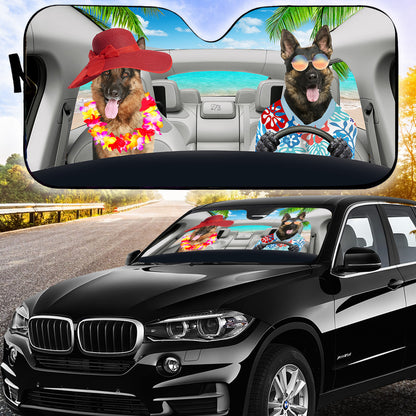 Petthouse | German Shepherd Dog Couple Car Windshield Sun Shade Funny Dog Windshield Visors Car Decor