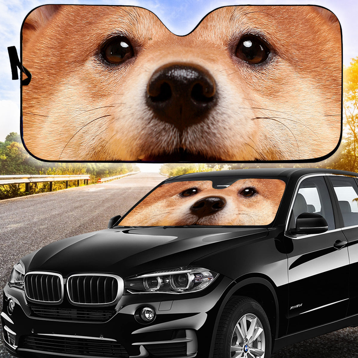 Petthouse | Shiba Inu Dog Car Sunshade Big Face Dog Windshield Sunshade Car Decoration Gift For Family