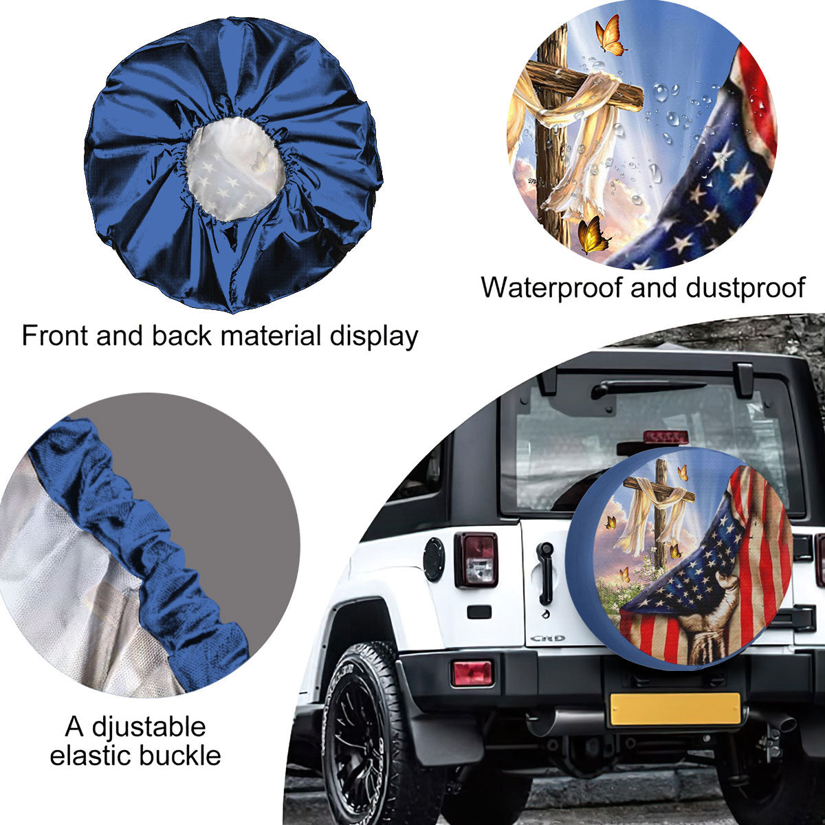 Petthouse | Christian Cross Spare Tire Cover American Pride Tire Protector Jesus Believer Tire Storage Bag