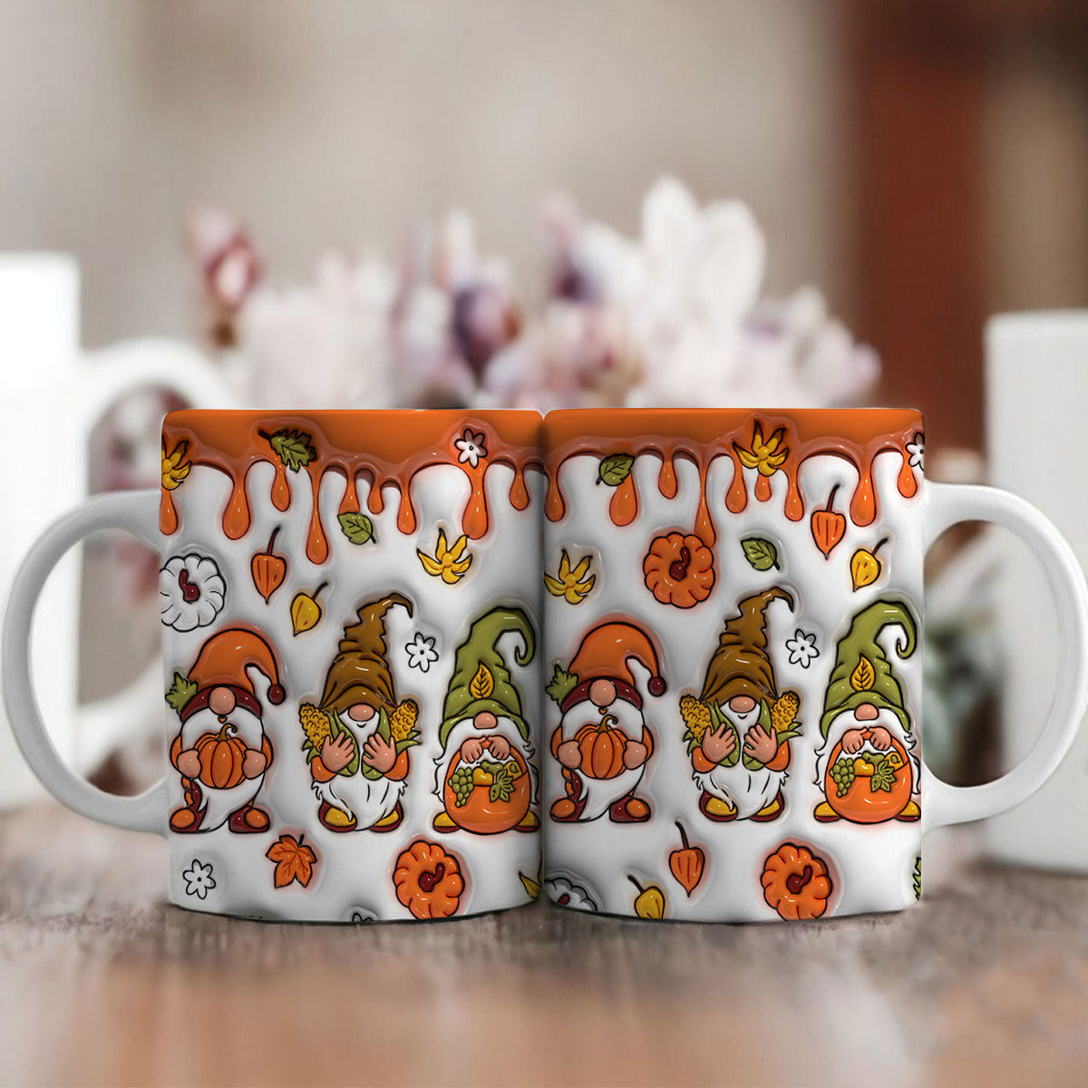 Petthouse | Gnomes Fall 3d Inflated Effect Mug, Fall Vibes Inflated Sublimation Halloween Coffee Mug