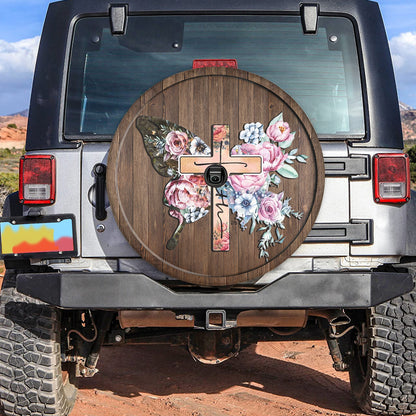 Petthouse | Jesus Believer Spare Tire Cover Faith Tire Protector Butterfly Flower Car Accessory New Car Gift