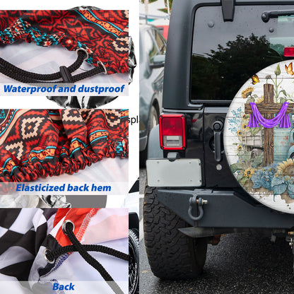 Petthouse | Farmhouse Old Rugged Cross Tire Protector Covers Faith Gift Women Worship Spare Tire Cover