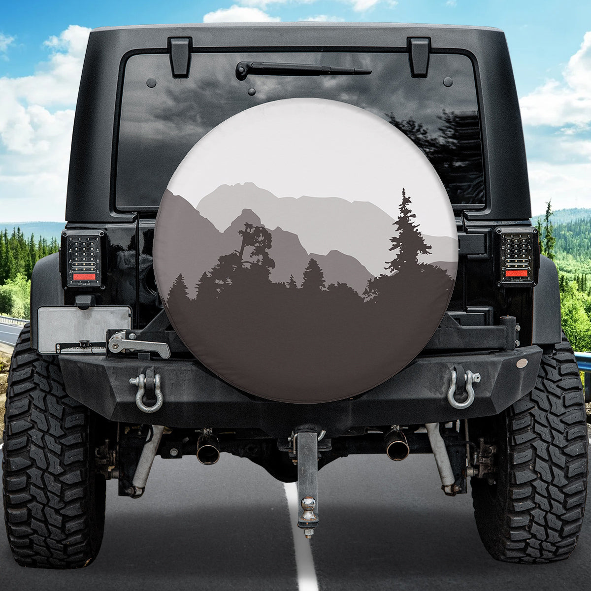 Petthouse | Scenery Black And White Spare Tire Cover Landscape Wheel Protectors Weatherproof Wheel Covers