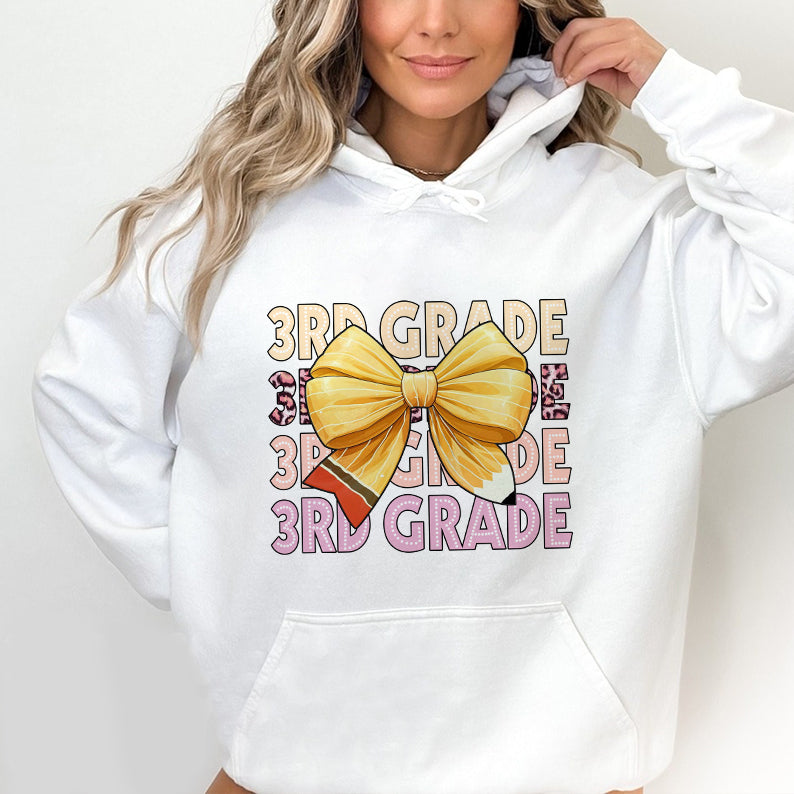 Petthouse | Customized Grade Shirt For Teacher, Back To School Pencil Coquette Bow Shirt