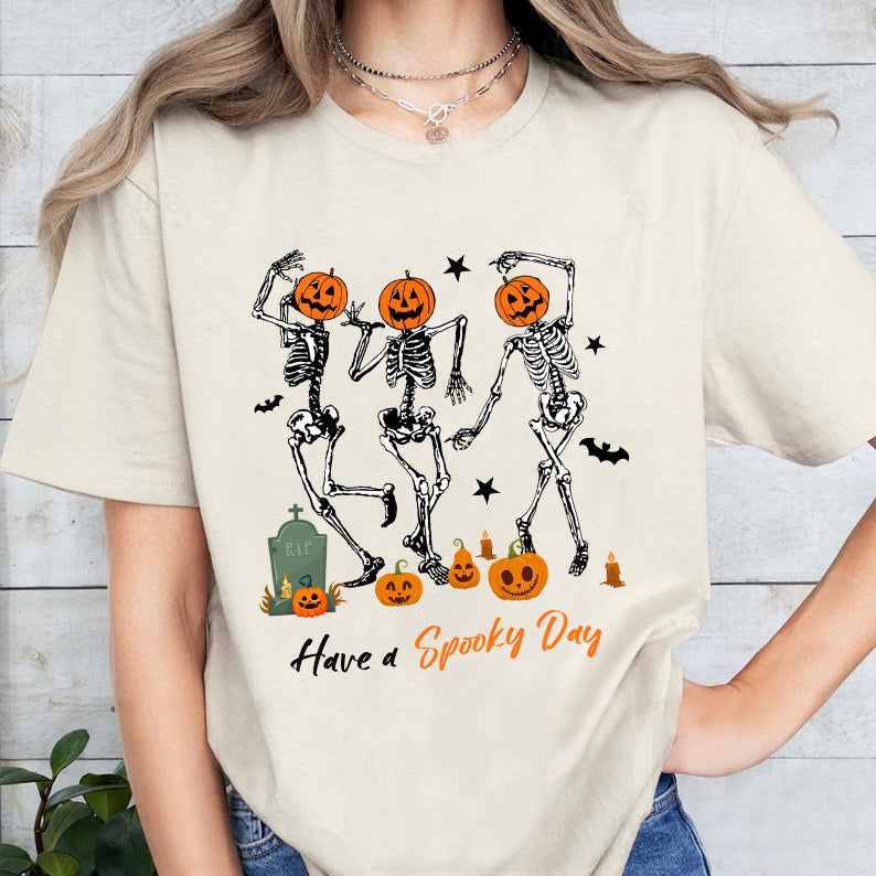 Petthouse | Dancing Skeleton Pumpkin Shirt, Spooky Day Shirt, Halloween Pumpkin Skeleton Dancing Party