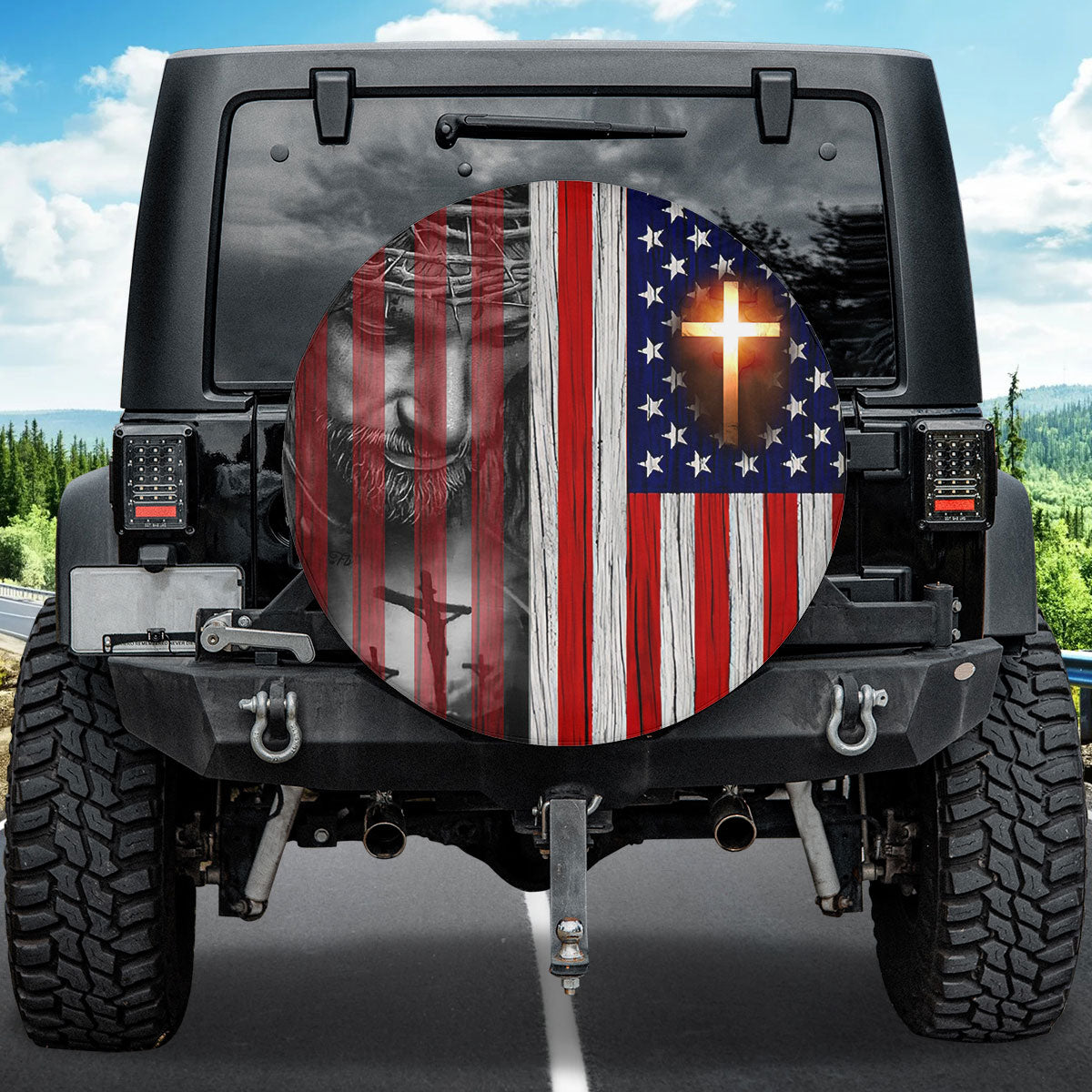 Petthouse | Jesus Grunge Usa Flag Spare Tire Cover God Believer Gifts Farmhouse Style Wheel Covers