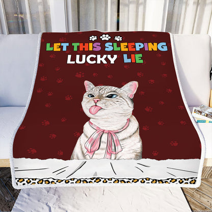 Petthouse | Customized Cat Lovers Sherpa Blanket, Let This Sleeping Lucky Lie Fleece Blanket, Life Is Better With Pets