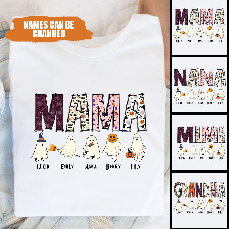 Petthouse | Personalized Mama Halloween Shirt With Kids Name, Cute Ghost Mama Shirt, Gift For Mom