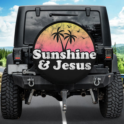 Petthouse | Sunshine And Jesus Spare Tire Cover Retro Sunset Wheel Tire Cover Accessories For Travel Trailer