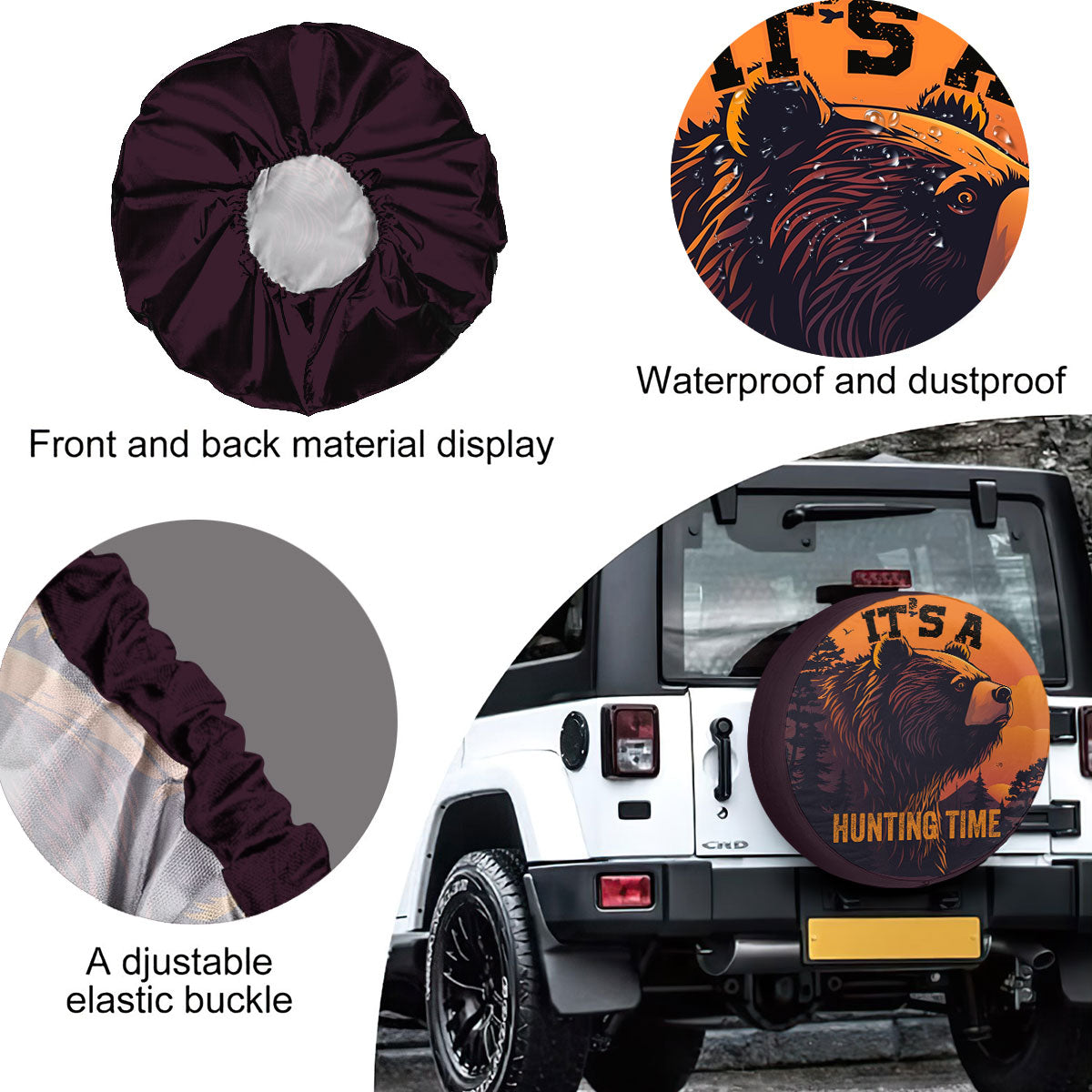 Petthouse | Customized Name Wild Bear Hunting Time Spare Tire Cover Hunting Forest Car Accessory Truck Cover